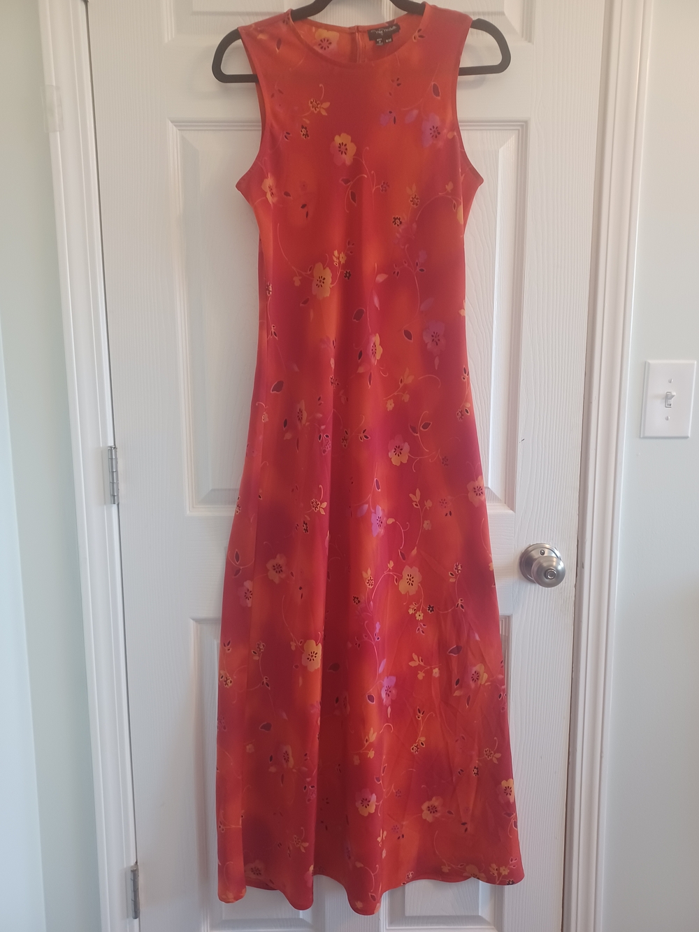 My Michelle Deep Orange Floral Sleeveless Maxi Dress